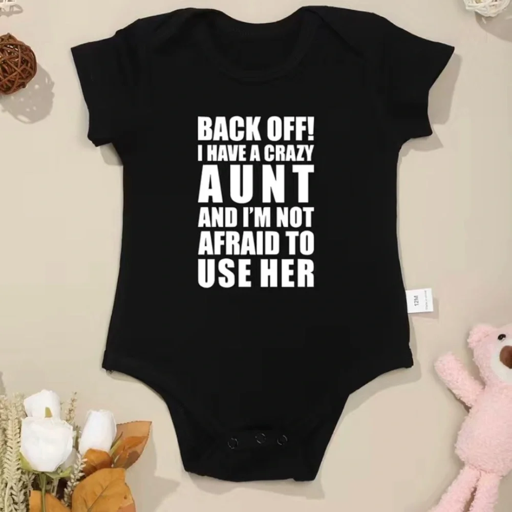 Baby boys casual cute “back‎ off” print romper
